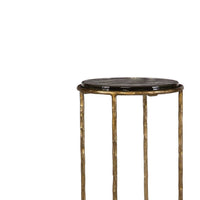 Hex Accent Table, 12 Inch Round Recycled Glass Top, Gold Iron Frame - BM346802