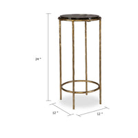 Hex Accent Table, 12 Inch Round Recycled Glass Top, Gold Iron Frame - BM346802