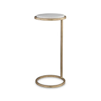 Mez Accent Table, 10 Inch Round White Marble Top, Retro Gold Iron - BM346803