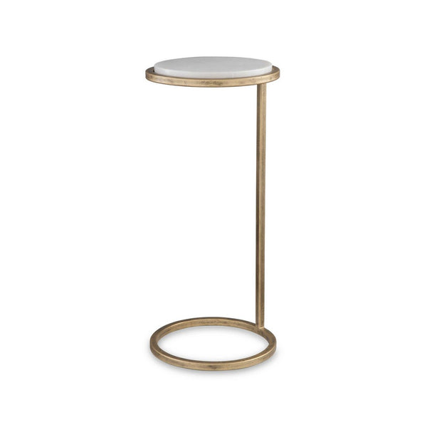 Mez Accent Table, 10 Inch Round White Marble Top, Retro Gold Iron - BM346803
