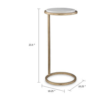 Mez Accent Table, 10 Inch Round White Marble Top, Retro Gold Iron - BM346803
