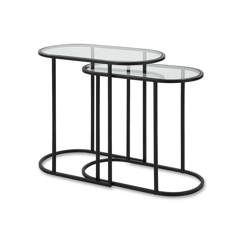 Valo 2pc Nesting Accent Table Set, Glass Oval Top, Retro Matte Black - BM346804