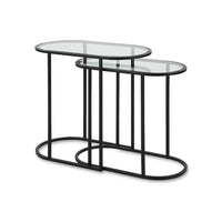 Valo 2pc Nesting Accent Table Set, Glass Oval Top, Retro Matte Black - BM346804