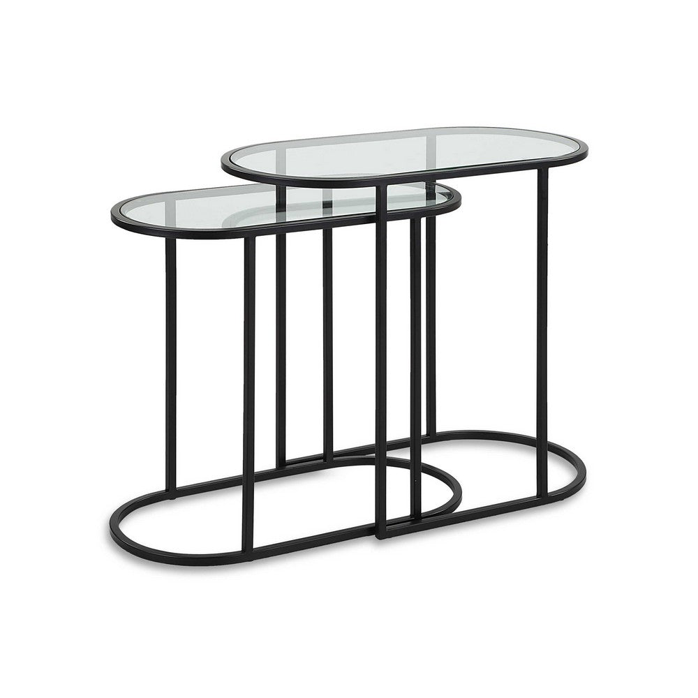Valo 2pc Nesting Accent Table Set, Glass Oval Top, Retro Matte Black - BM346804