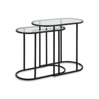 Valo 2pc Nesting Accent Table Set, Glass Oval Top, Retro Matte Black - BM346804