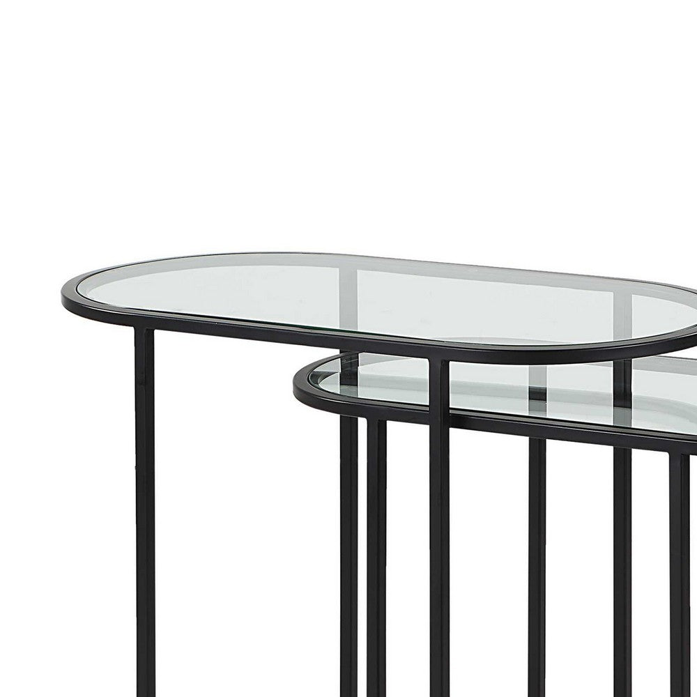 Valo 2pc Nesting Accent Table Set, Glass Oval Top, Retro Matte Black - BM346804