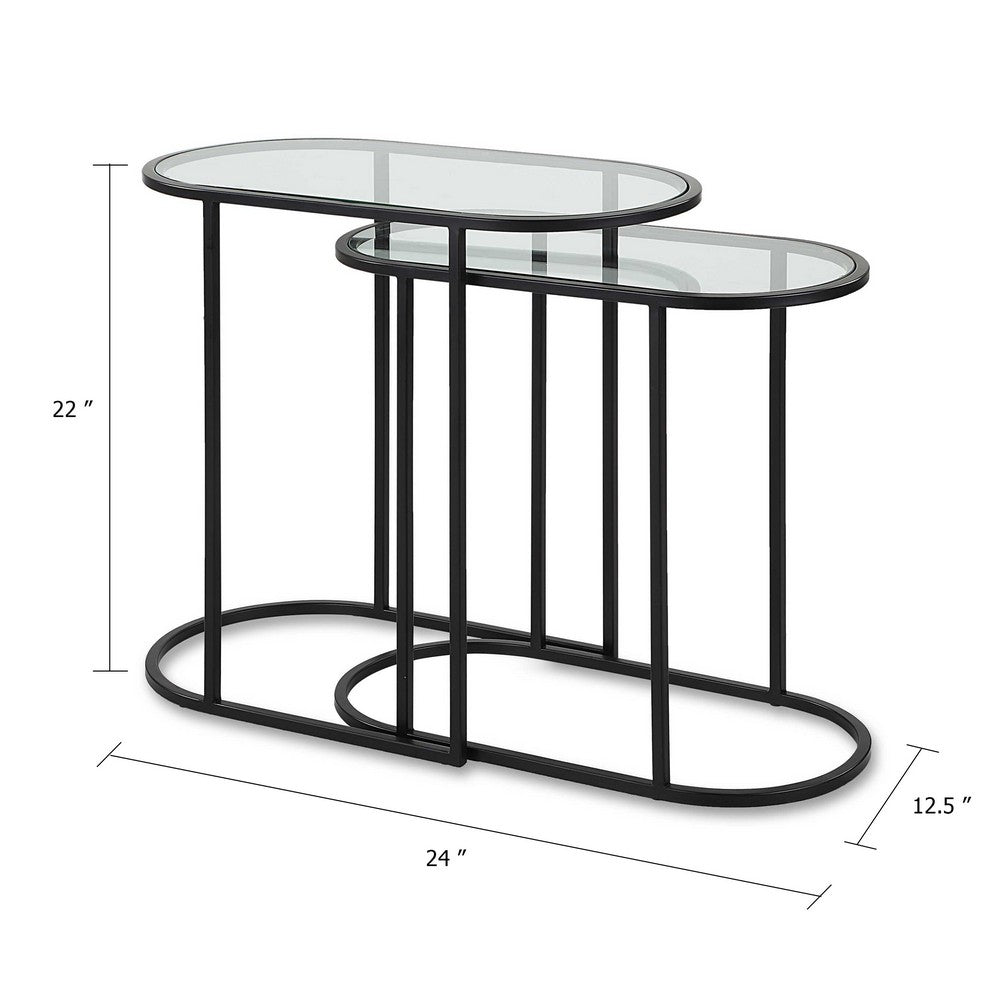 Valo 2pc Nesting Accent Table Set, Glass Oval Top, Retro Matte Black - BM346804