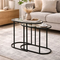 Valo 2pc Nesting Accent Table Set, Glass Oval Top, Retro Matte Black - BM346804