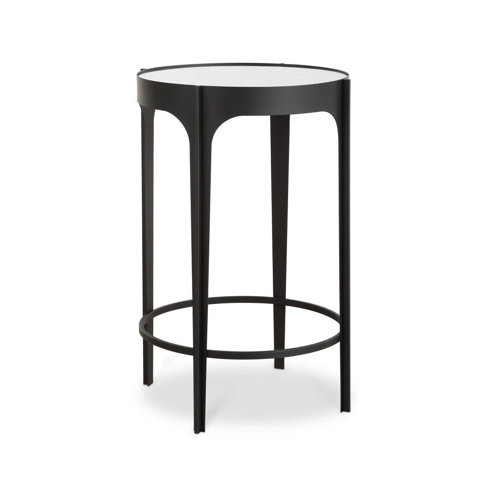 Pery Accent Table, 16 Inch Round Mirrored Top, Matte Black Frame - BM346806