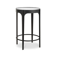 Pery Accent Table, 16 Inch Round Mirrored Top, Matte Black Frame - BM346806