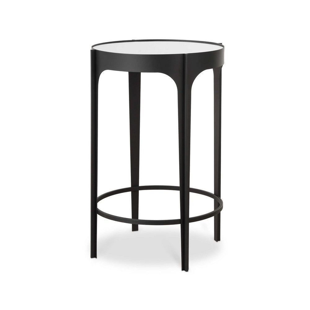 Pery Accent Table, 16 Inch Round Mirrored Top, Matte Black Frame - BM346806