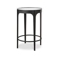 Pery Accent Table, 16 Inch Round Mirrored Top, Matte Black Frame - BM346806