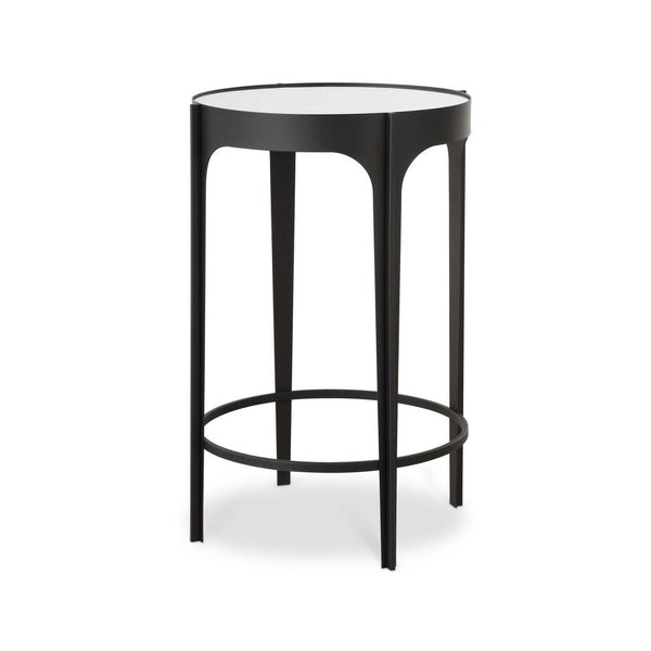Pery Accent Table, 16 Inch Round Mirrored Top, Matte Black Frame - BM346806