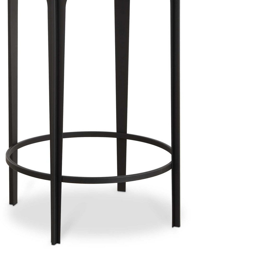 Pery Accent Table, 16 Inch Round Mirrored Top, Matte Black Frame - BM346806