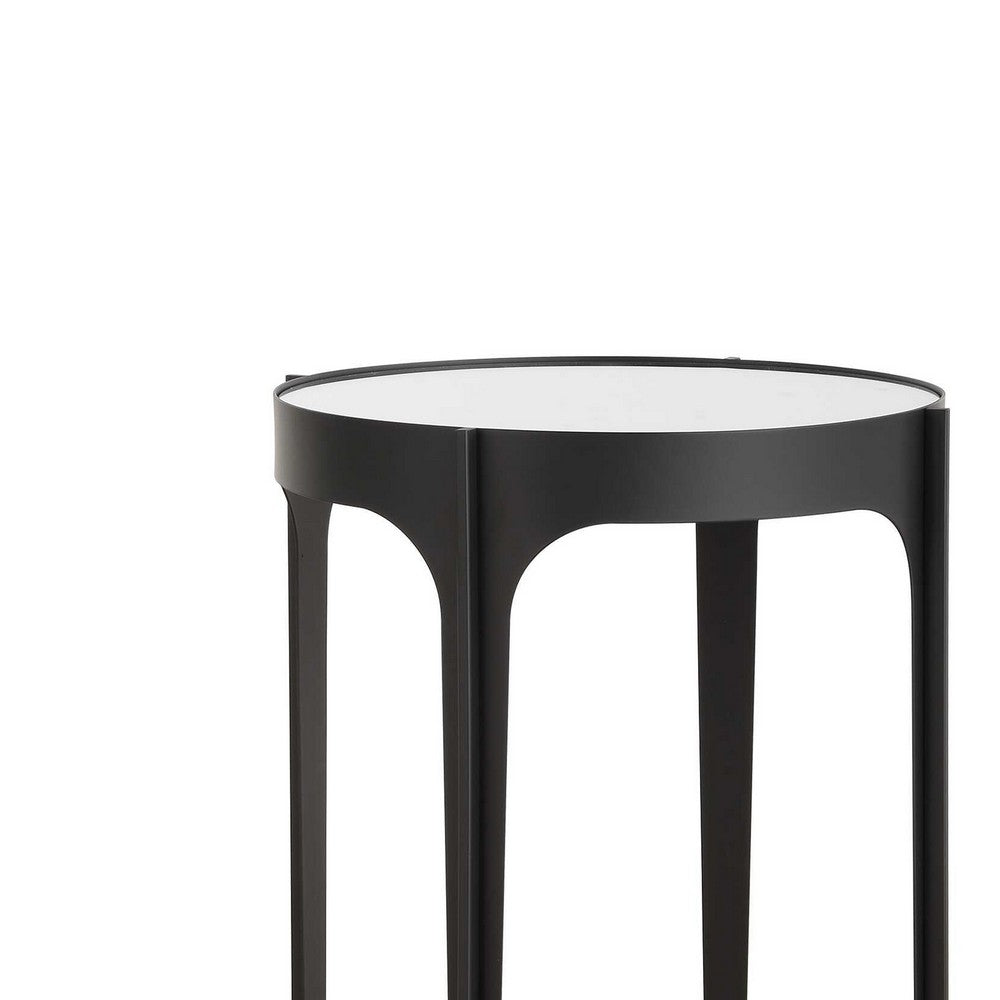 Pery Accent Table, 16 Inch Round Mirrored Top, Matte Black Frame - BM346806
