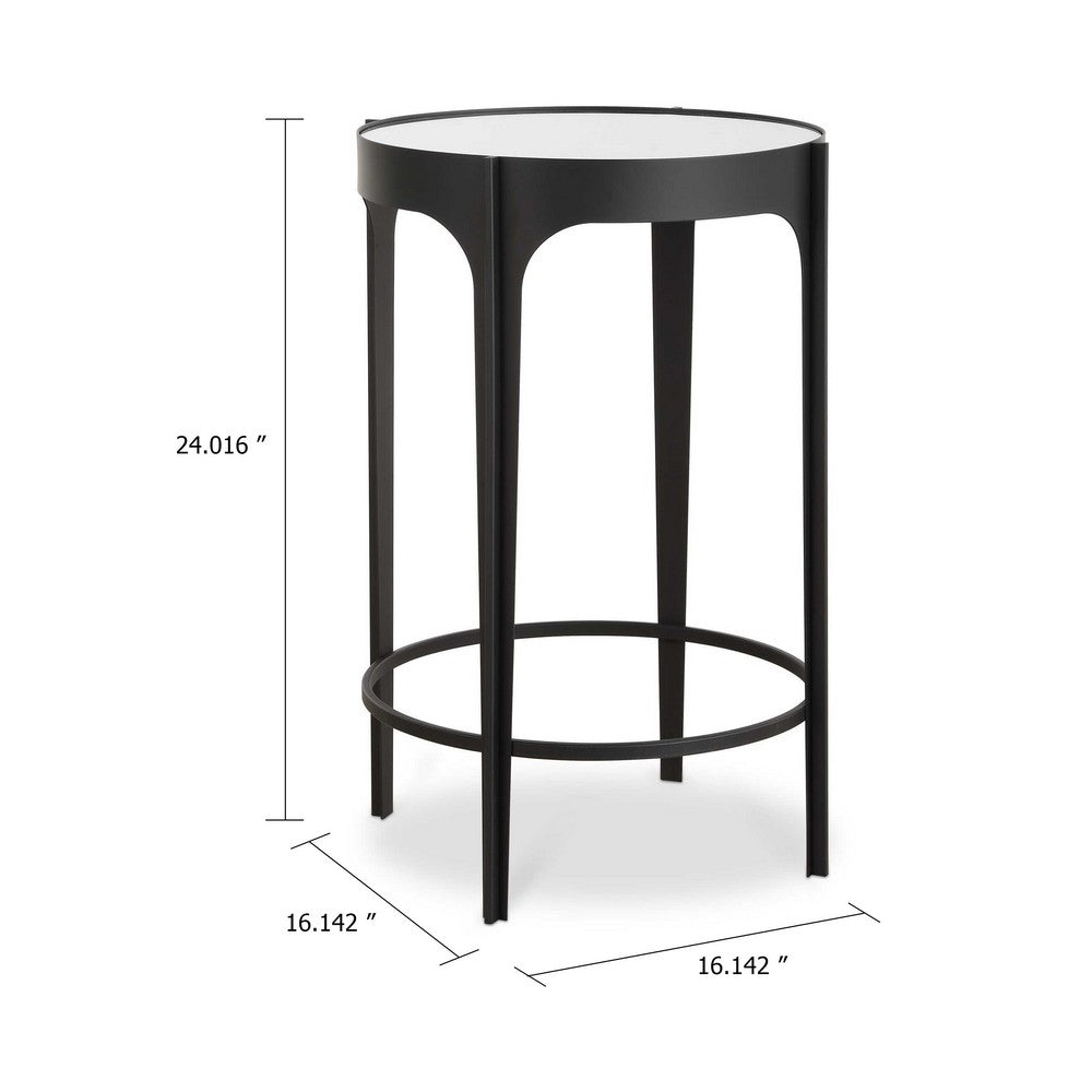 Pery Accent Table, 16 Inch Round Mirrored Top, Matte Black Frame - BM346806