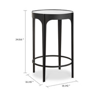 Pery Accent Table, 16 Inch Round Mirrored Top, Matte Black Frame - BM346806