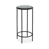Hex Accent Table, 12 Inch Round Recycled Glass Top, Black Iron Frame - BM346808
