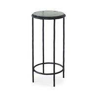 Hex Accent Table, 12 Inch Round Recycled Glass Top, Black Iron Frame - BM346808
