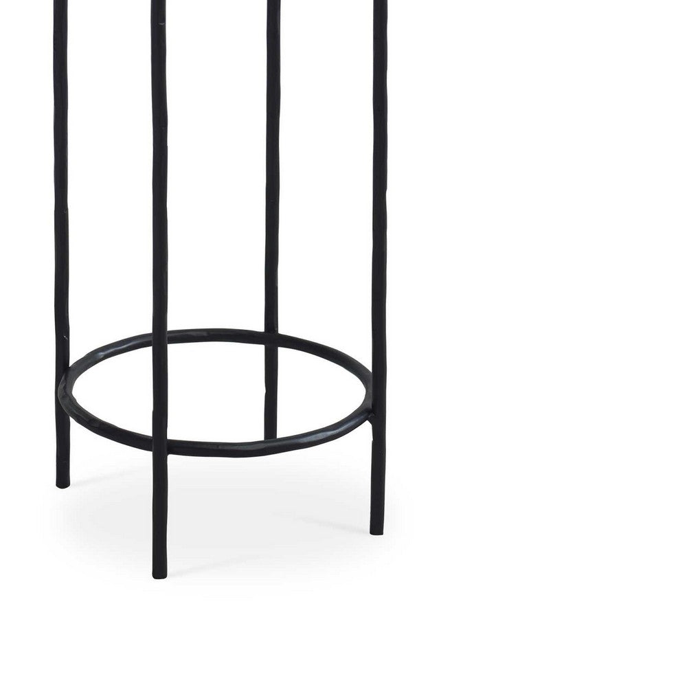 Hex Accent Table, 12 Inch Round Recycled Glass Top, Black Iron Frame - BM346808