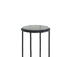 Hex Accent Table, 12 Inch Round Recycled Glass Top, Black Iron Frame - BM346808
