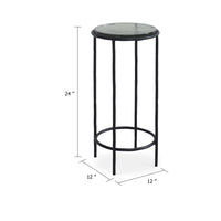 Hex Accent Table, 12 Inch Round Recycled Glass Top, Black Iron Frame - BM346808