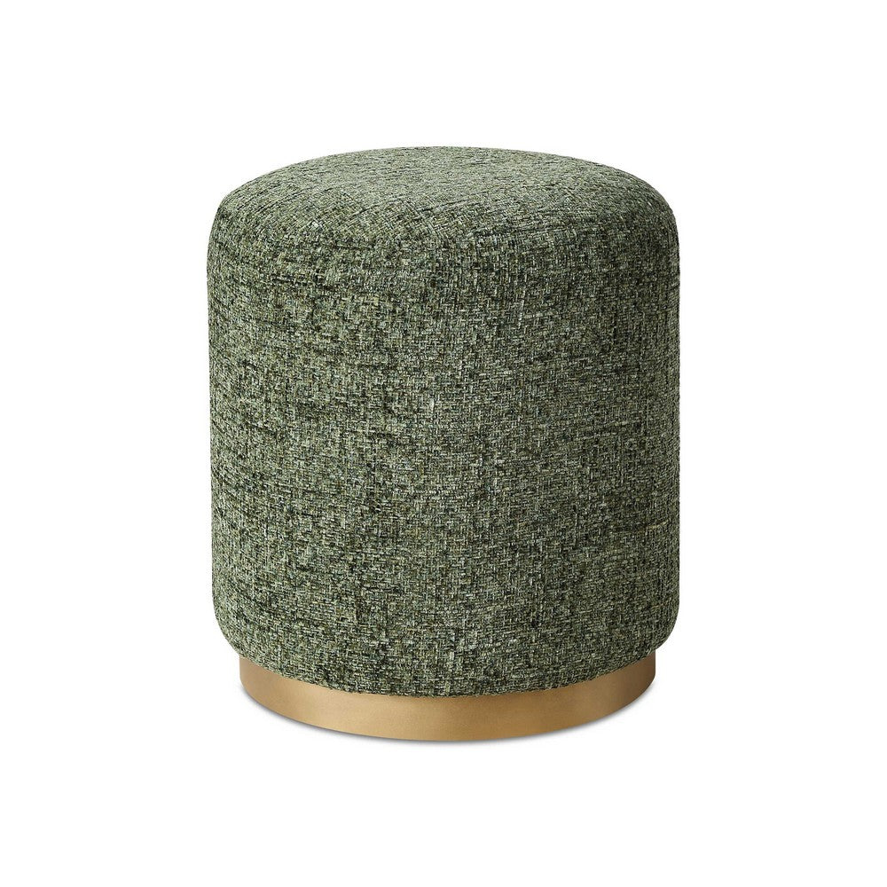 Jety Accent Ottoman, 17 Inch Forest Green Chenille, Brass Iron Base - BM346809