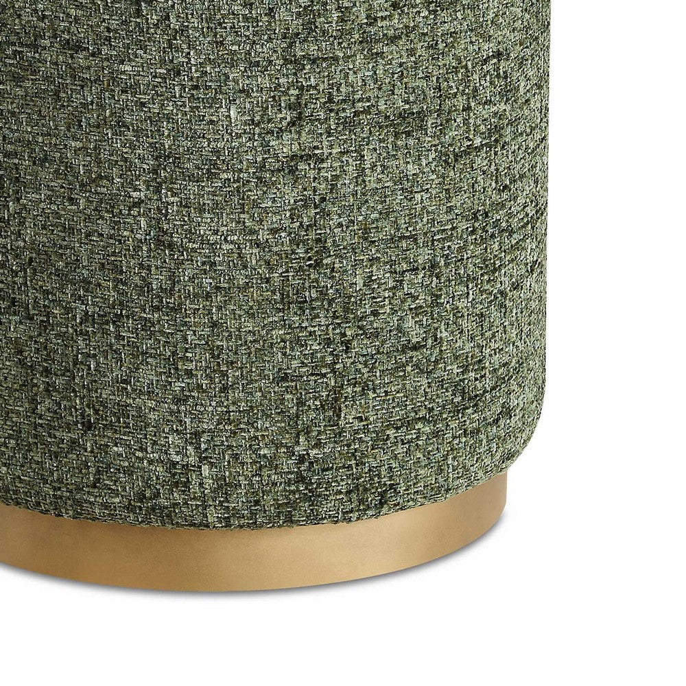 Jety Accent Ottoman, 17 Inch Forest Green Chenille, Brass Iron Base - BM346809