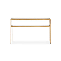 Ted Sofa Console Table w Open Shelf, 48 Inch Glass Top, Gold Iron - BM346810