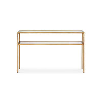 Ted Sofa Console Table w Open Shelf, 48 Inch Glass Top, Gold Iron - BM346810