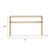 Ted Sofa Console Table w Open Shelf, 48 Inch Glass Top, Gold Iron - BM346810