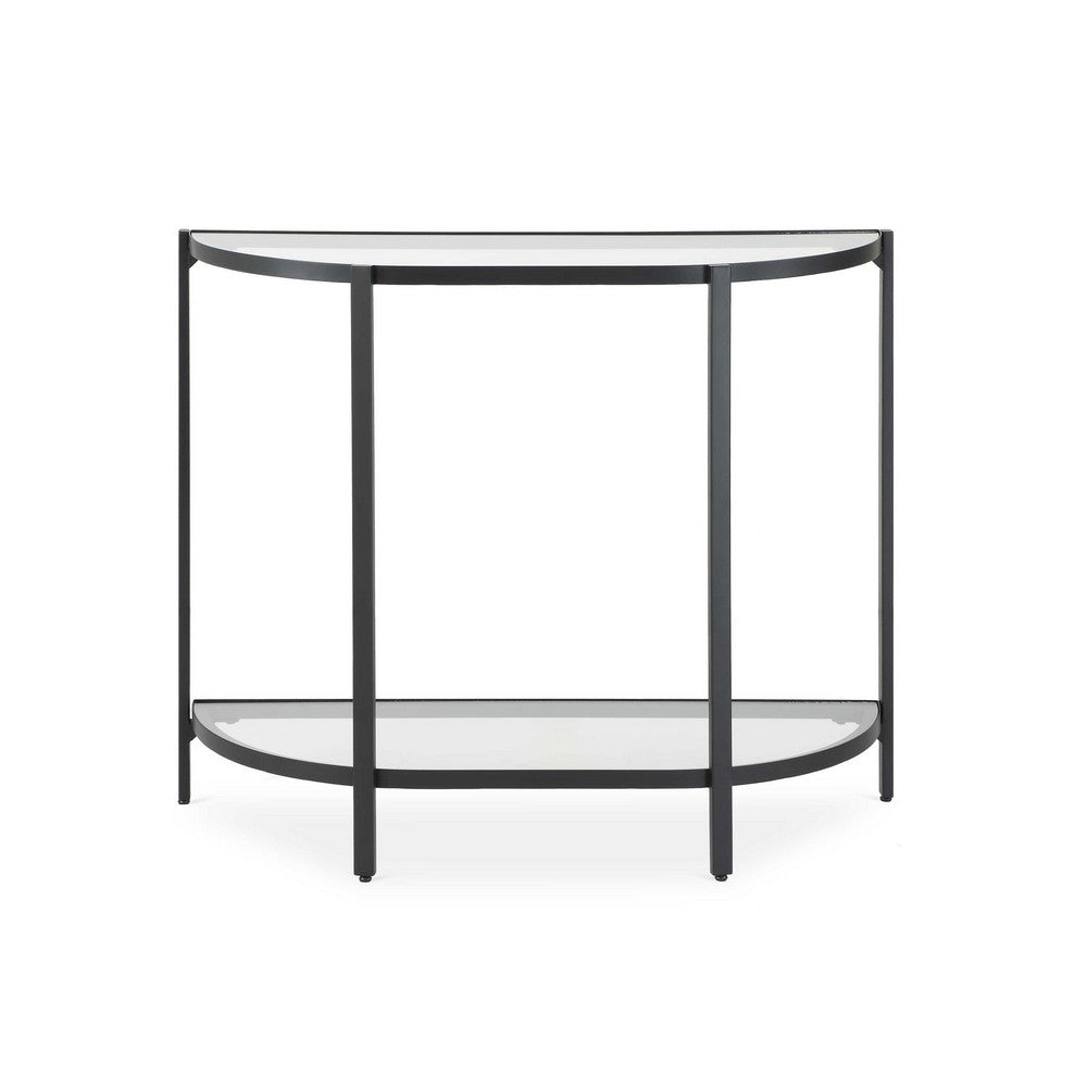 Nizy Sofa Console Table, 36 Inch Glass Top, 1 Open Shelf, Black Iron - BM346811