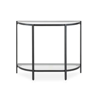 Nizy Sofa Console Table, 36 Inch Glass Top, 1 Open Shelf, Black Iron - BM346811