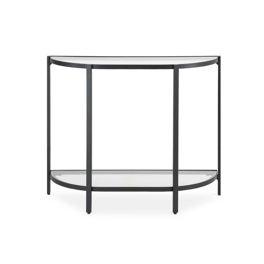 Nizy Sofa Console Table, 36 Inch Glass Top, 1 Open Shelf, Black Iron - BM346811