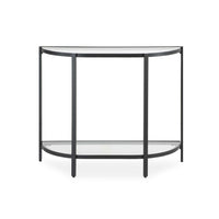 Nizy Sofa Console Table, 36 Inch Glass Top, 1 Open Shelf, Black Iron - BM346811