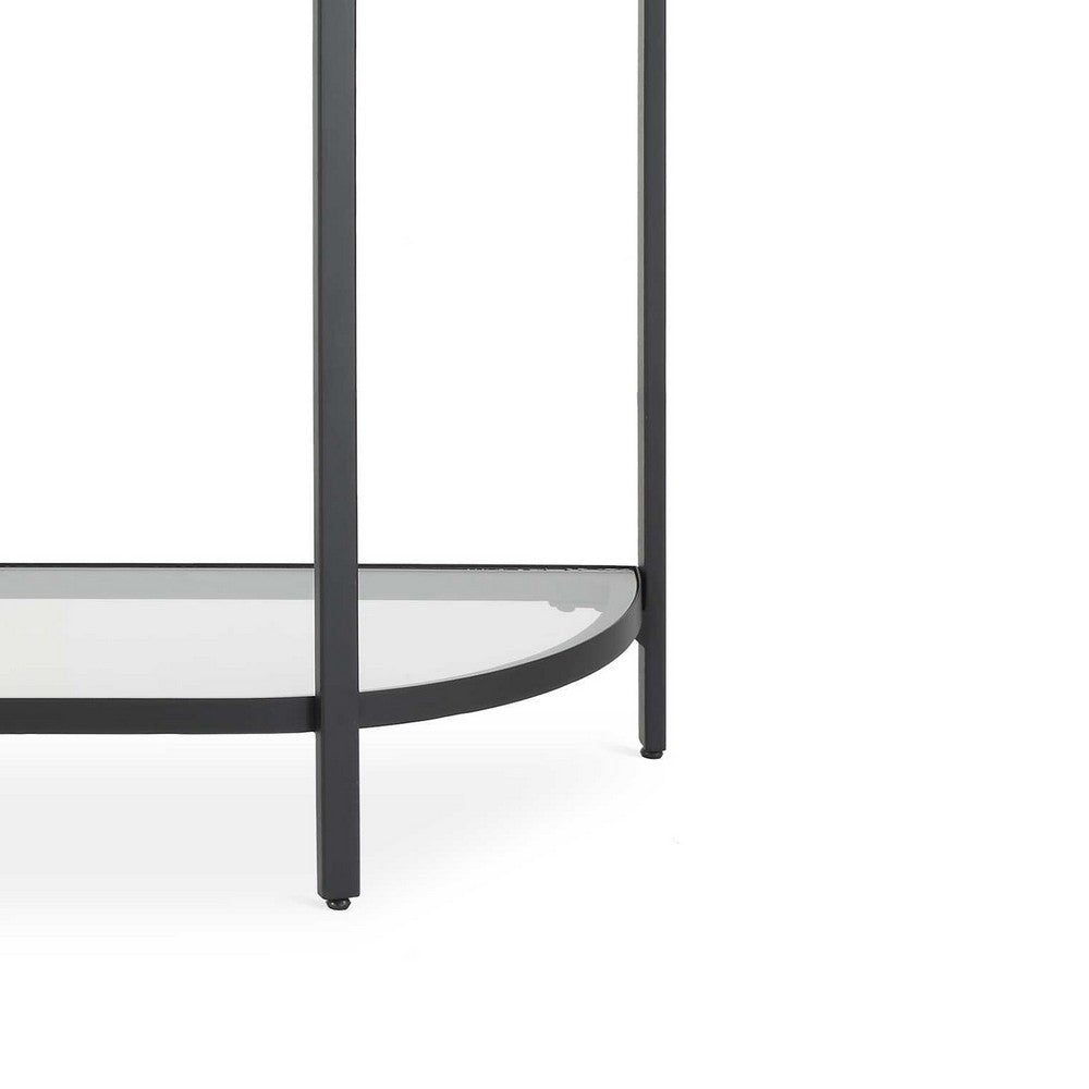 Nizy Sofa Console Table, 36 Inch Glass Top, 1 Open Shelf, Black Iron - BM346811