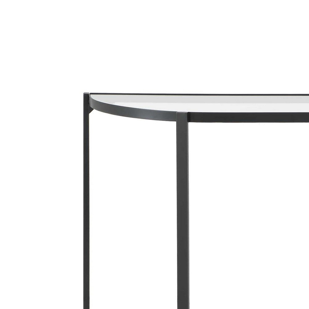 Nizy Sofa Console Table, 36 Inch Glass Top, 1 Open Shelf, Black Iron - BM346811