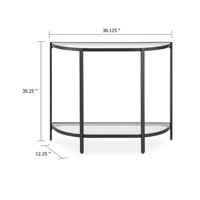 Nizy Sofa Console Table, 36 Inch Glass Top, 1 Open Shelf, Black Iron - BM346811