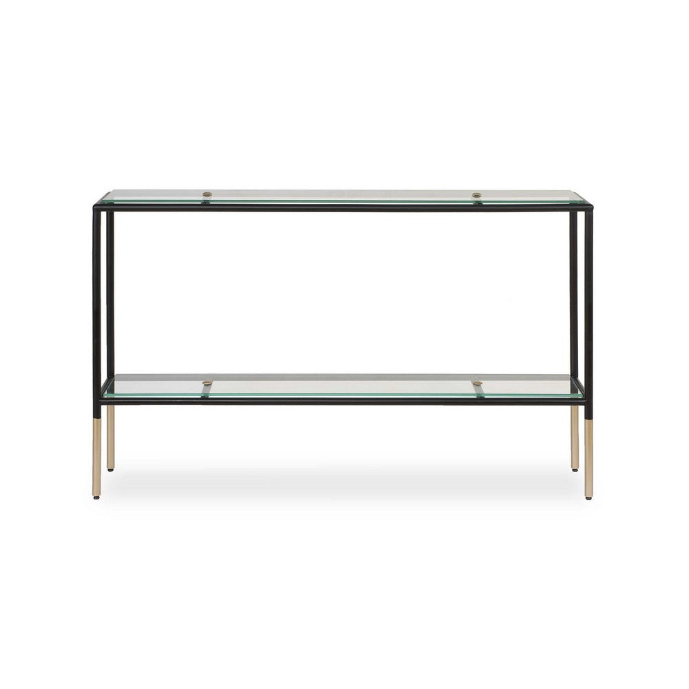Beny Sofa Console Table, 48 Inch Glass Top, 1 Shelf, Modern Black Iron - BM346812