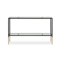 Beny Sofa Console Table, 48 Inch Glass Top, 1 Shelf, Modern Black Iron - BM346812