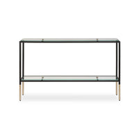 Beny Sofa Console Table, 48 Inch Glass Top, 1 Shelf, Modern Black Iron - BM346812