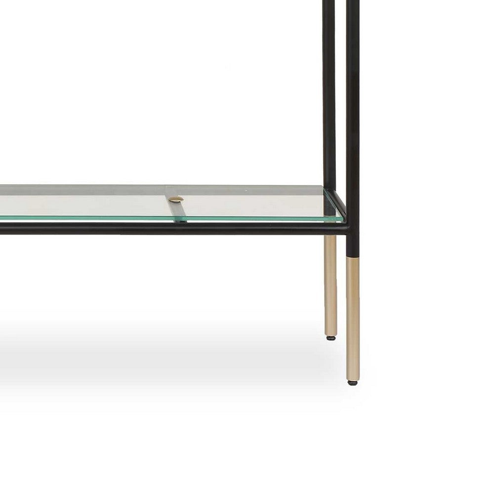 Beny Sofa Console Table, 48 Inch Glass Top, 1 Shelf, Modern Black Iron - BM346812