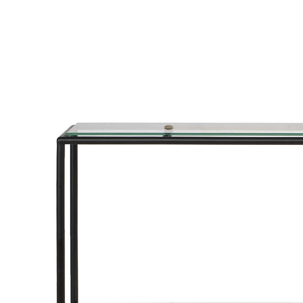 Beny Sofa Console Table, 48 Inch Glass Top, 1 Shelf, Modern Black Iron - BM346812