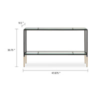 Beny Sofa Console Table, 48 Inch Glass Top, 1 Shelf, Modern Black Iron - BM346812