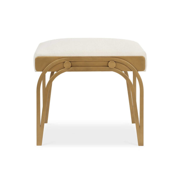 Nia Accent Bench, 24 Inch Cream White Cushioned Seat, Antique Brass Iron - BM346813