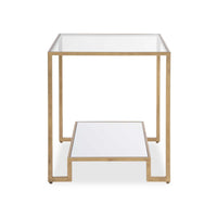 Kix Side End Table, 20 Inch Square Glass Top, Open Shelf, Antique Gold - BM346814