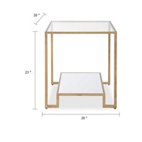 Kix Side End Table, 20 Inch Square Glass Top, Open Shelf, Antique Gold - BM346814