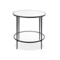 Lify Side End Table, 24 Inch Round Mirrored Top, Open Shelf, Black - BM346815