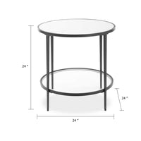 Lify Side End Table, 24 Inch Round Mirrored Top, Open Shelf, Black - BM346815