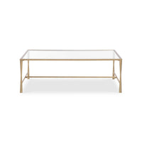 Ova Coffee Table, 47 Inch Rectangular Glass Top, Antique Gold Iron - BM346816